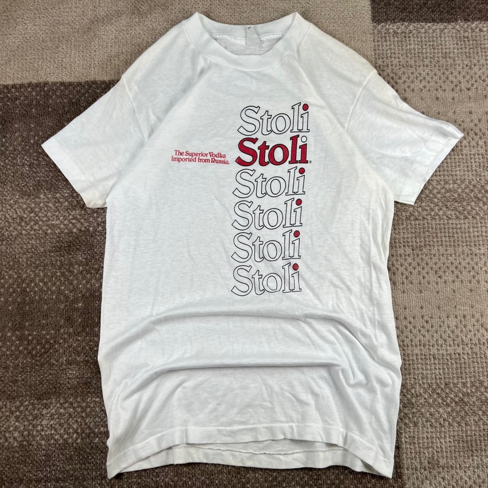 Vintage Stoli Vodka T‎ Shirt Mens Large White House Tag Single Stitch 80s Promo